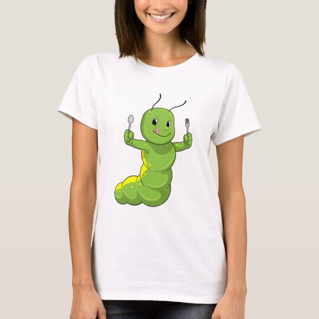 Camiseta Caterpillar con cuchara y horquilla (Anverso)