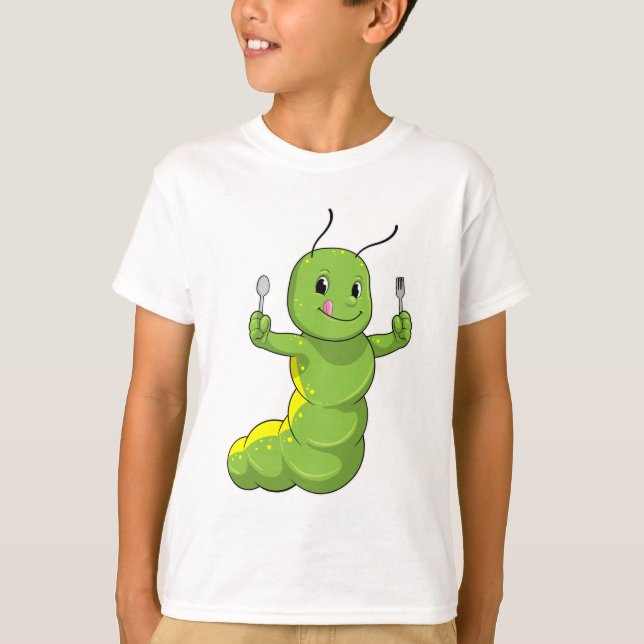 Camiseta Caterpillar con cuchara y horquilla (Anverso)
