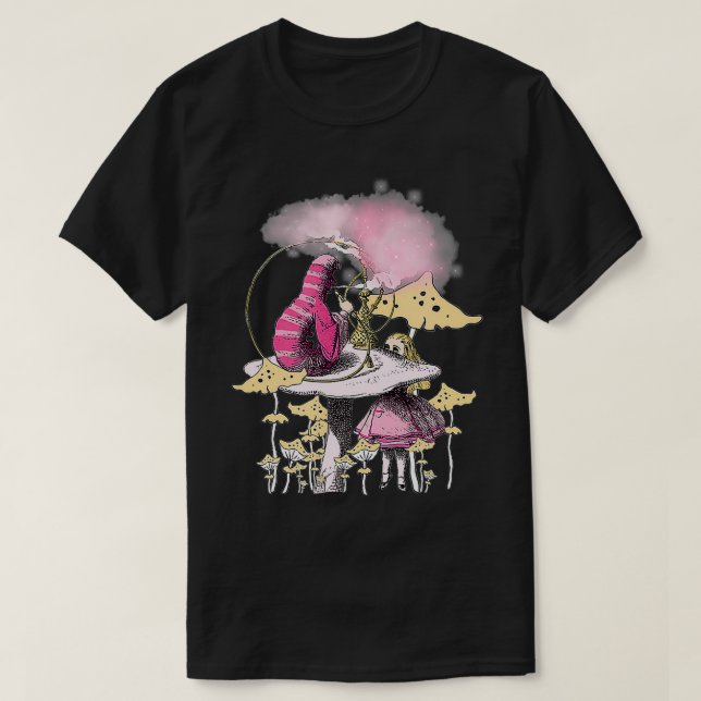 Camiseta Caterpillar smoking magic mushrooms and Alice In W (Diseño del anverso)