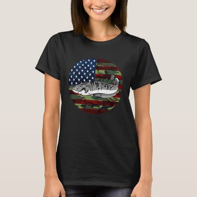 Camiseta Catfish Fishing America USA Flag Camouflage Fishin (Anverso)