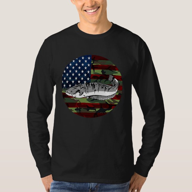 Camiseta Catfish Fishing America USA Flag Camouflage Fishin (Anverso)