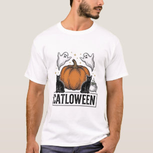 Camiseta Catloween Gato Negro Fantasma Diseño Vectorial de