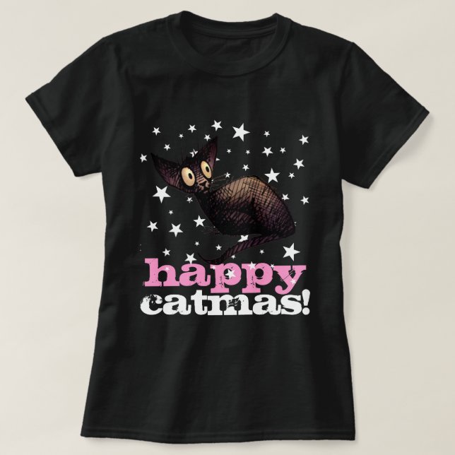 Camiseta ¡Catmas feliz! - Gato divertido del navidad de la (Diseño del anverso)