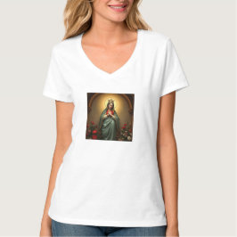 Camiseta católica con cuello en V de la Reina del 