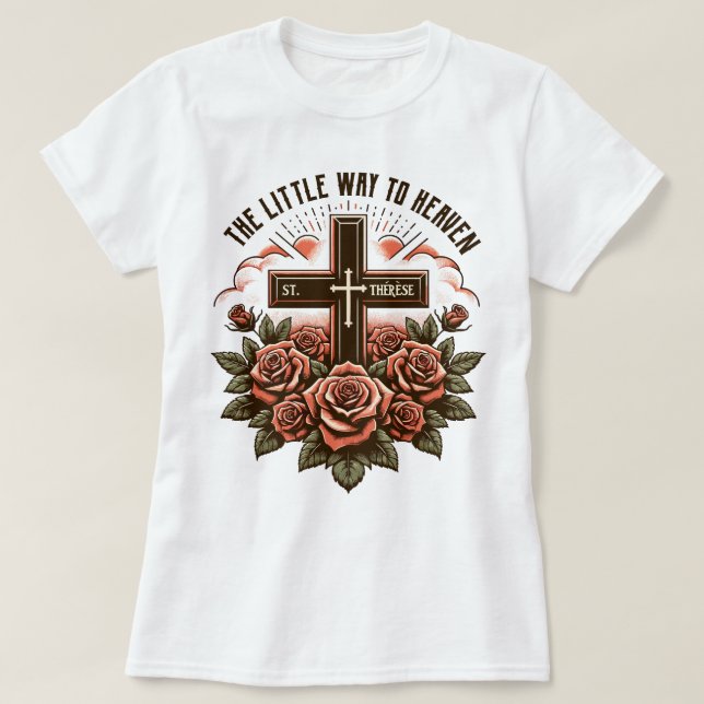 Camiseta Católica de Boho St. Therese Little Way Tradiciona (Diseño del anverso)