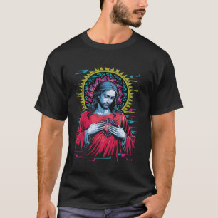 Camiseta Católico Sagrado Corazón de Jesús Retrowave Vaporw