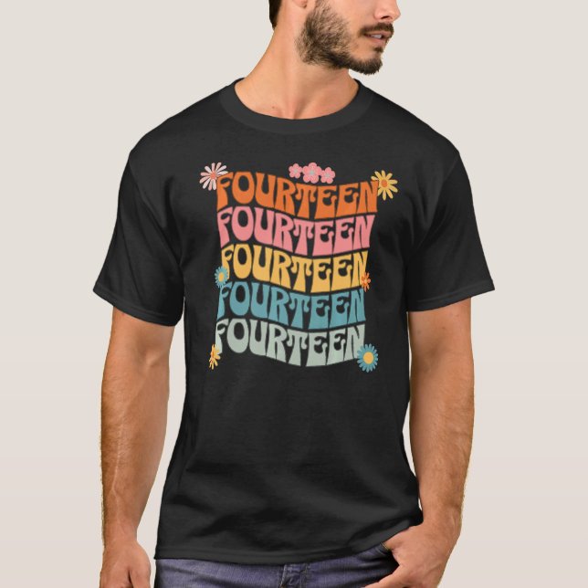 Camiseta Catorce retro 70 Fiesta de moda de flores Cumpleañ (Anverso)