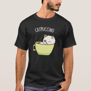 Camiseta Catpucccino Gracioso Gato Gatito En Copa Pun Oscur