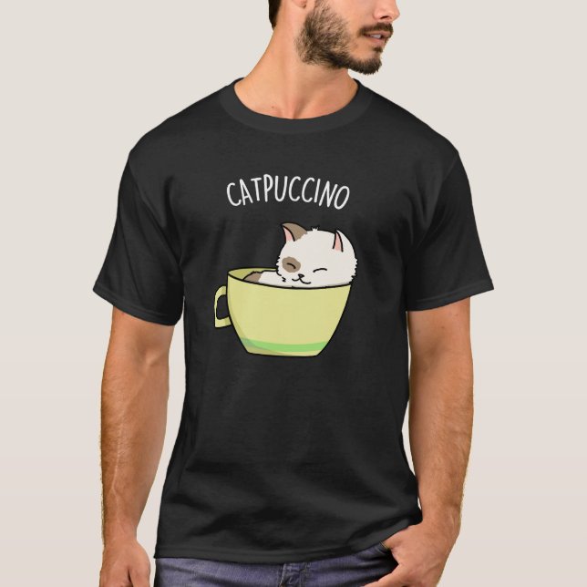 Camiseta Catpucccino Gracioso Gato Gatito En Copa Pun Oscur (Anverso)