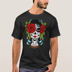 Camiseta Catrina Calavera Cráneo de Azúcar Mexicano Rosa Oj