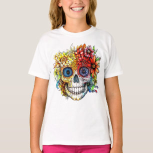 Camiseta Catrina Calavera del Día de Muertos con Flores