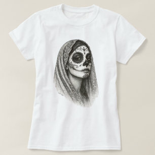 Camiseta Catrina mexicana con el velo del día de los muerto