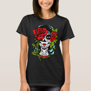 Camiseta Catrina Santa Muerte Rosa Calavera de azúcar - A