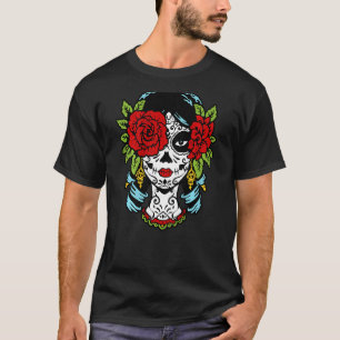 Camiseta Catrina Sugar Skull Calavera Rosa Mexicana Ojo en