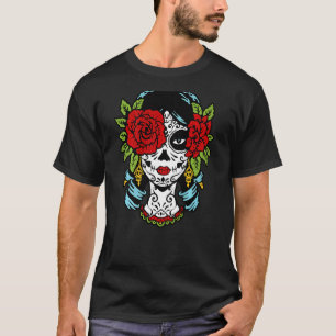 Camiseta Catrina Sugar Skull Calavera Rosa mexicano Ojo B