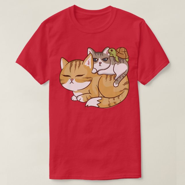 Camiseta Cats and A Turtle Pile  Cute Kawaii Anime Kawaii J (Diseño del anverso)