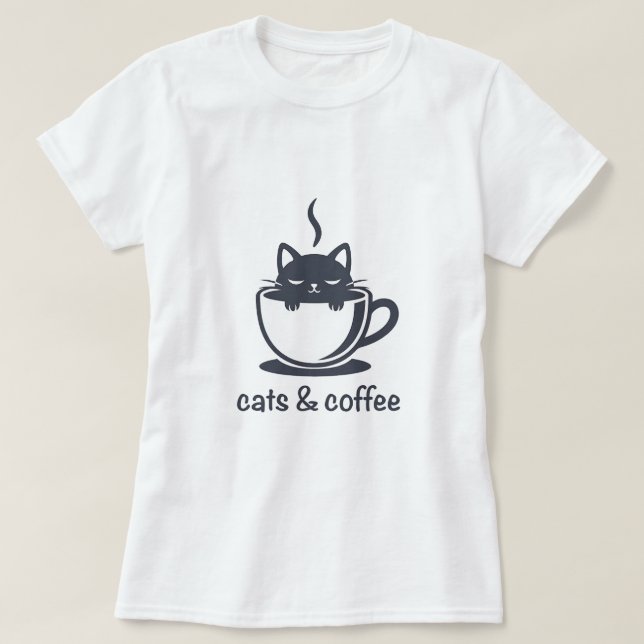 Camiseta Cats and Coffee Noir Feline Coffee Cup (Diseño del anverso)
