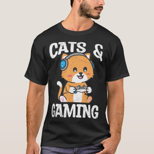 Camiseta Cats And Gaming Cute Cat Owner Pet Animals  Graphi (Anverso)
