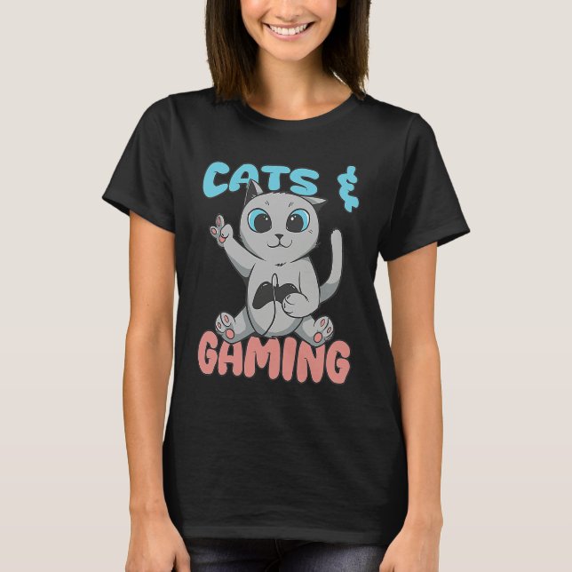 Camiseta Cats And Gaming Loves Playing Video Games Cute Gam (Anverso)