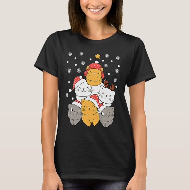 Camiseta Cats Christmas Tree Xmas Cats Lovers Kids Mens Wom (Anverso)