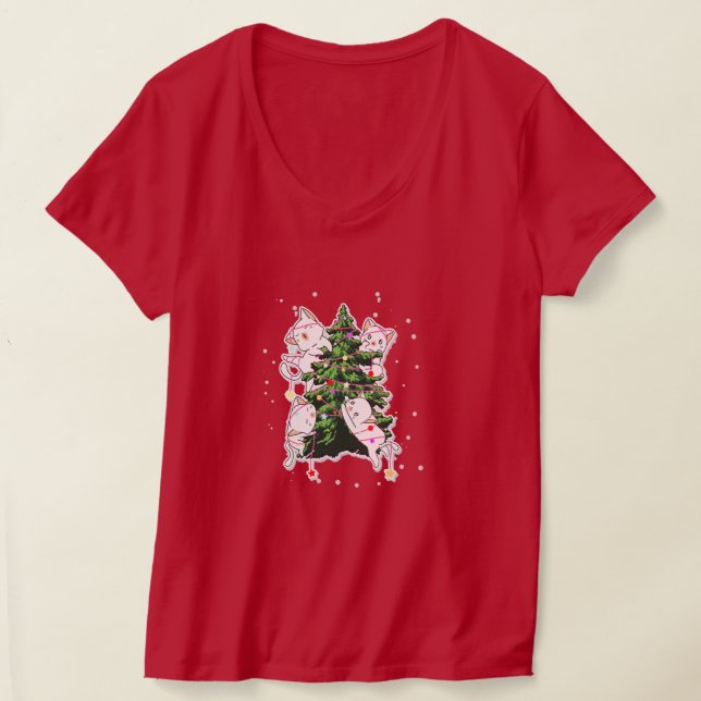 Camiseta cats climbing and decorating a Christmas tree  (Distribución )