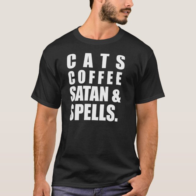 Camiseta Cats Coffe Satan & Spells (Anverso)