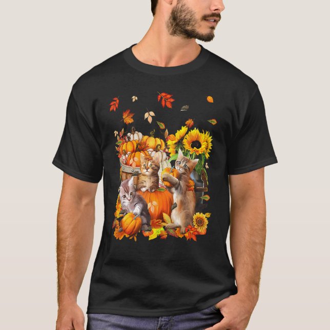Camiseta Cats Fall Autumn Pumpkins Thanksgiving Matching Su (Anverso)