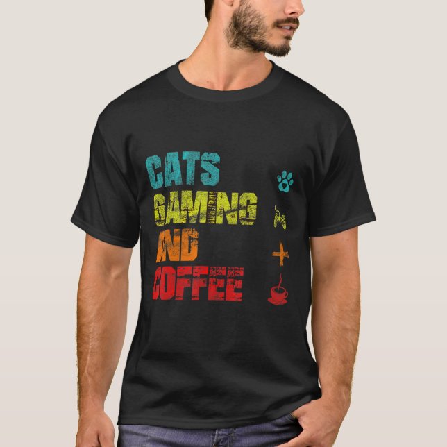 Camiseta Cats Gaming And Coffee Cat S Essentials (Anverso)