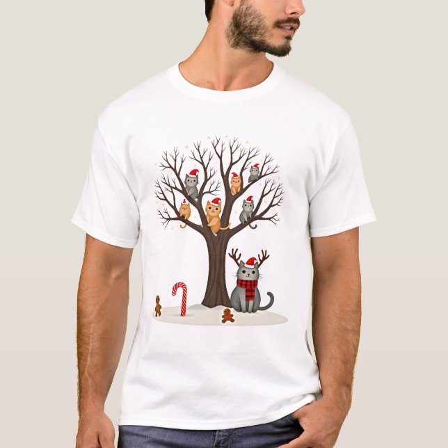 Camiseta Cats In Snow Tree Winter Christmas Santa Hat X-mas (Anverso)
