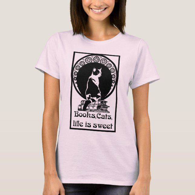 Camiseta Cats, life is Books sweet (Anverso)