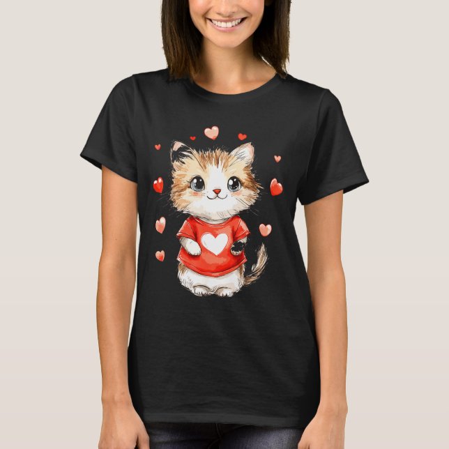 Camiseta Cats Lover Heart Girls Kitten Valentine’s Day Wome (Anverso)