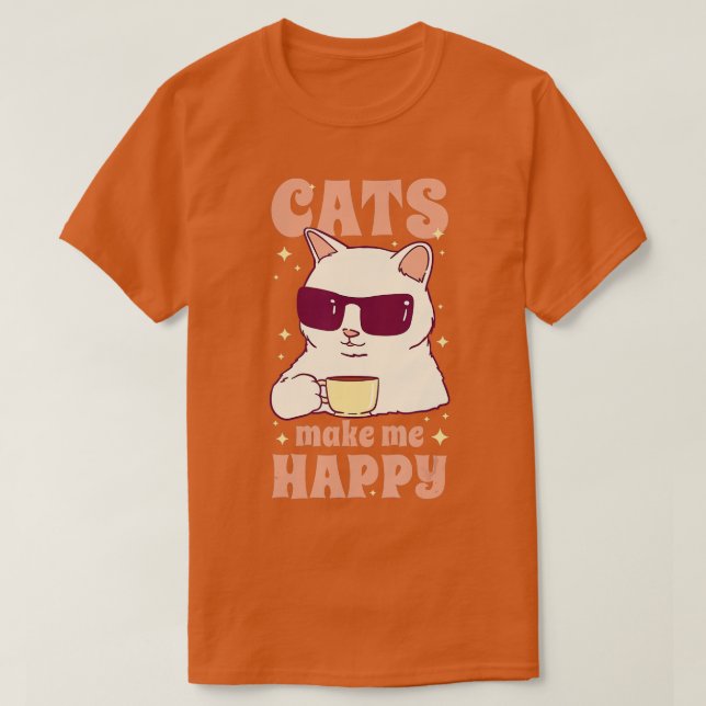 Camiseta Cats Make Me Happy Coffee Drinking Sunglasses Kitt (Diseño del anverso)