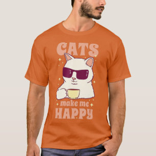 Camiseta Cats Make Me Happy Coffee Drinking Sunglasses Kitt