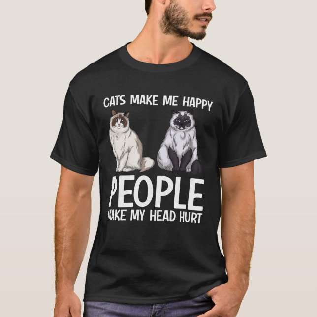 Camiseta Cats Make Me Happy People Make My Head Hurt  Cat O (Anverso)
