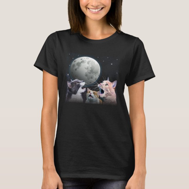 Camiseta Cats Meowling At Moon Cat   Space Kitten Joke (Anverso)