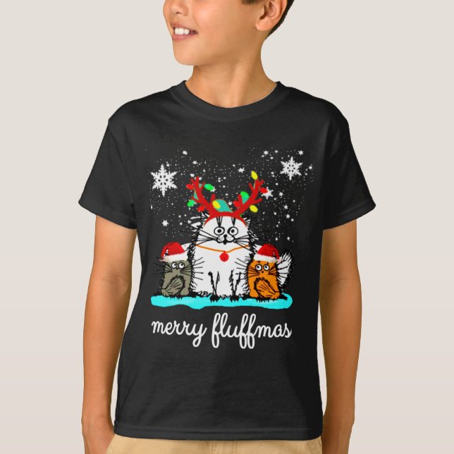 Camiseta Cats Merry Fluffmas navidades graciosos (Anverso)