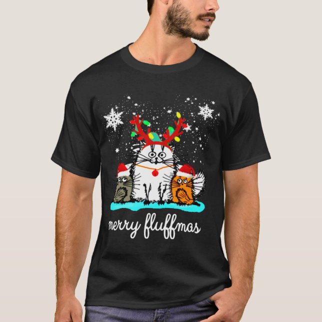 Camiseta Cats Merry Fluffmas navidades graciosos (Anverso)