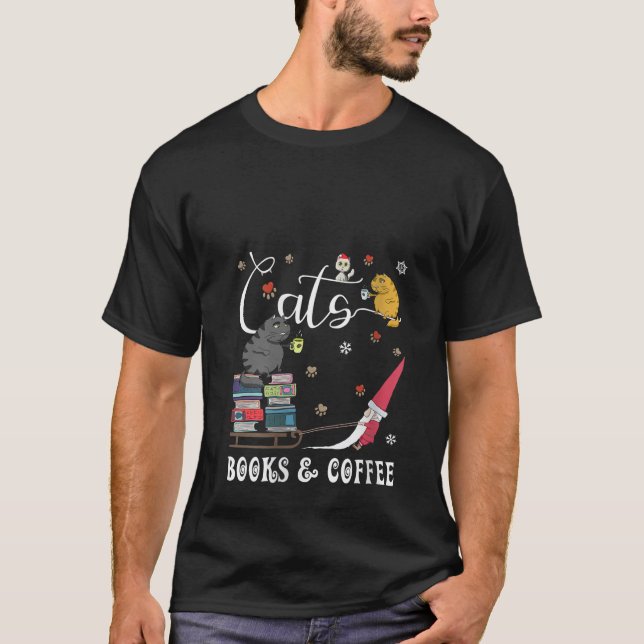 Camiseta Cats para mujeres Libros Café Gracioso Gnome Café  (Anverso)