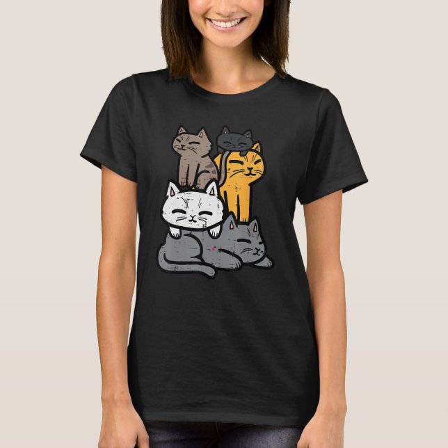 Camiseta Cats Piled Up Cute Kitten Feline Women Girls Kids  (Anverso)