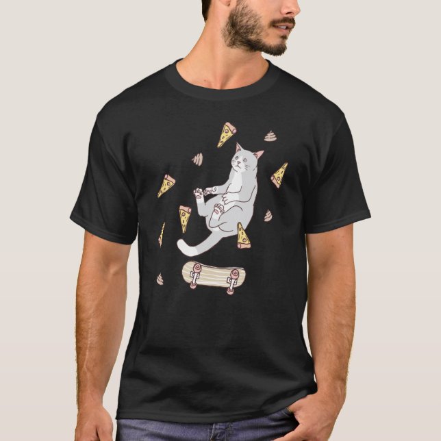 Camiseta Cats-Pizza Fingerboard Skateboarding (Anverso)