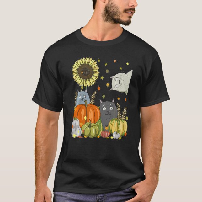 Camiseta Cats & Pumpkin Sunflower Fall Cat  Thanksgiving (Anverso)