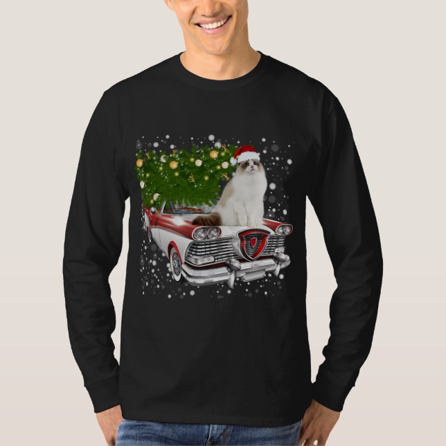 Camiseta Cats Rides Red Truck Navidad Árbol Navidad Navidad (Anverso)