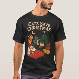 Camiseta Cats Save Christmas Funny Santa Cat Holiday T-Shir