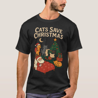Camiseta Cats Save Christmas Funny Santa Cat Holiday T-Shir
