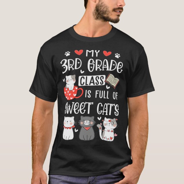 Camiseta Cats Valentines Day Teacher 3rd Grade Teachers Cat (Anverso)