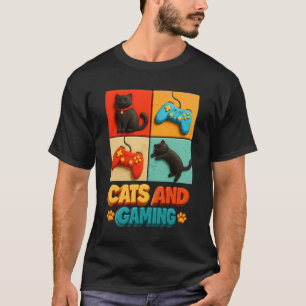 Camiseta Cats Y Juego De Videojuego Gato Gamepad Negro