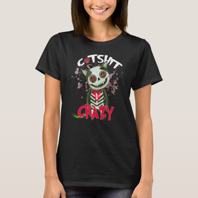 Camiseta Catshit Crazy Zombie Horror Halloween Cat (Anverso)
