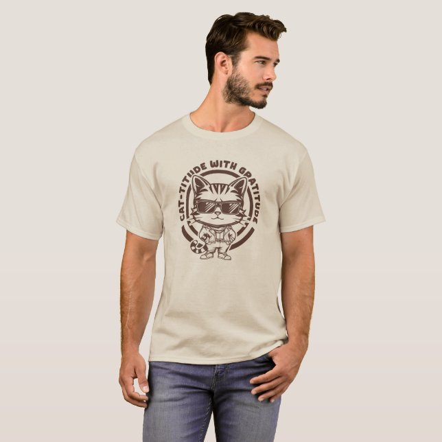 Camiseta Cattitude Con Gato Gratitud Con Gafas De Sol (Anverso completo)