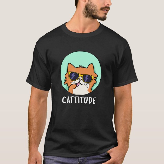 Camiseta Cattitude Funny Cat Pun Dark BG (Anverso)