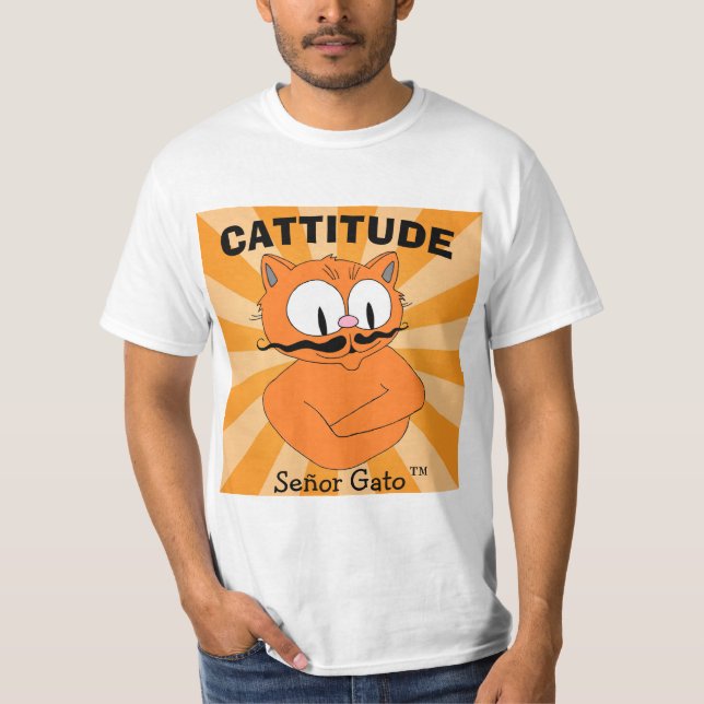 Camiseta CATTITUDE Señor Gato™ Personalizado Mustache Cat (Anverso)